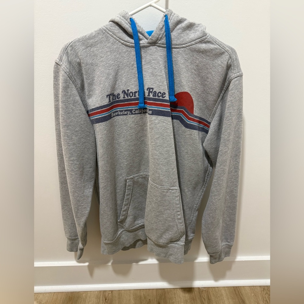The North Face Gray Hoodie with Blue Highlights